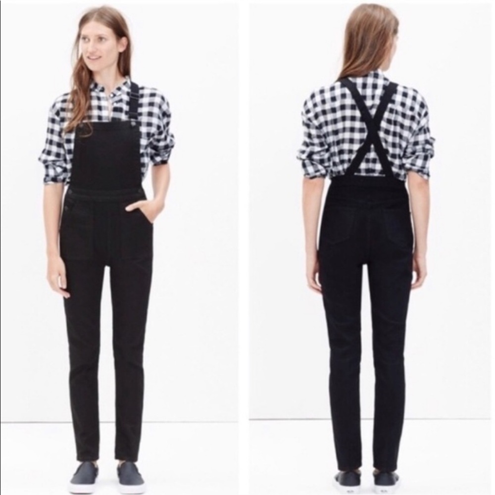 Madewell low back cross back overalls- black